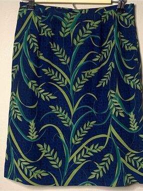 Norton McNaughton Silk Palm Leaf Pencil Skirt 6P Blue Green Lined Tropical